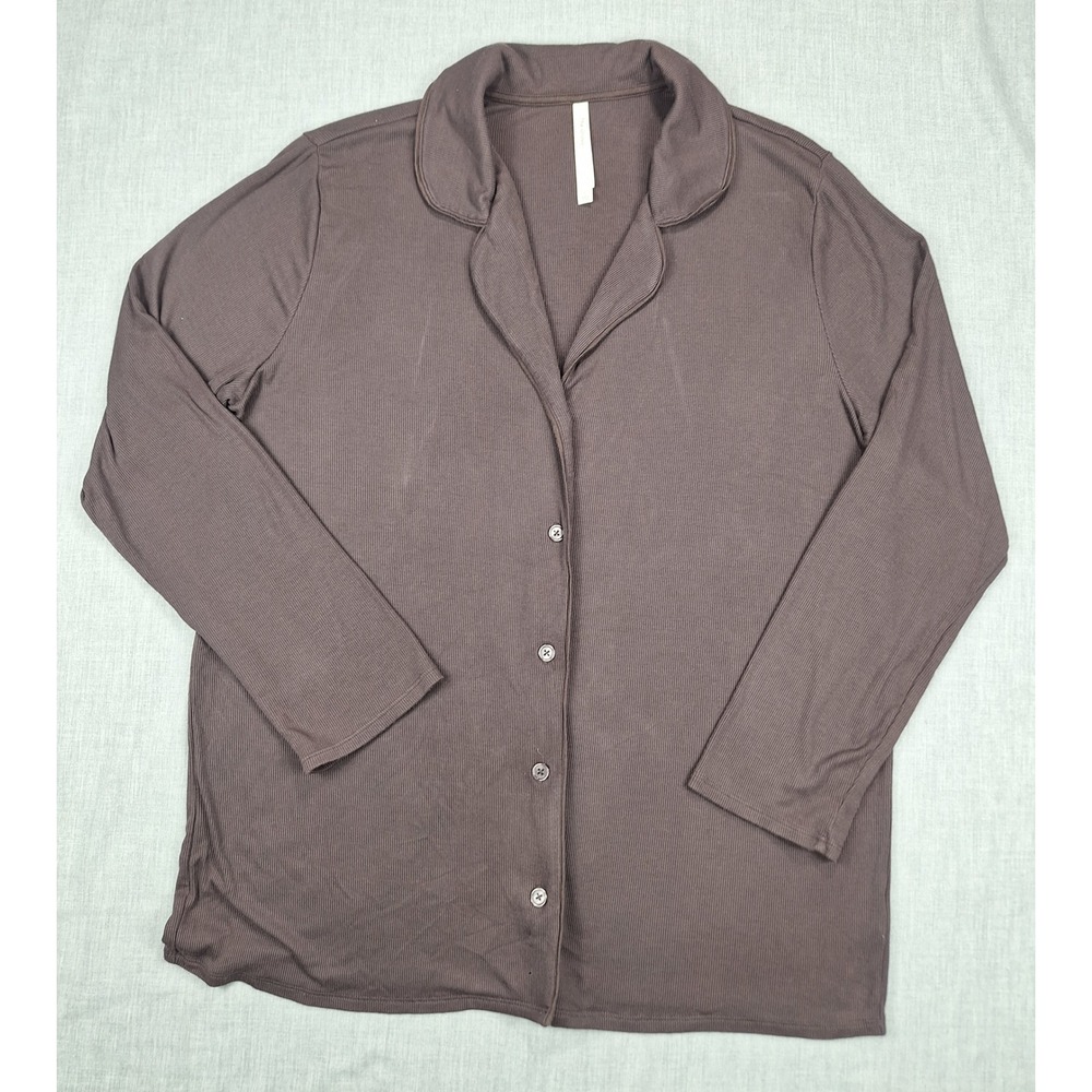 The Group by Babaton Brown Ribbed Button Up Long Sleeve Top Size Large